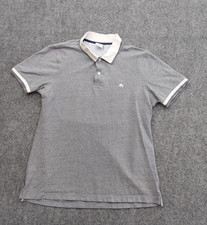 Brooks Brothers Polo Shirt Mens Medium Gray Slim Fit White Collar Short Sleeve