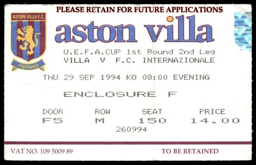 Biglietto aston villa 1994 - aston,