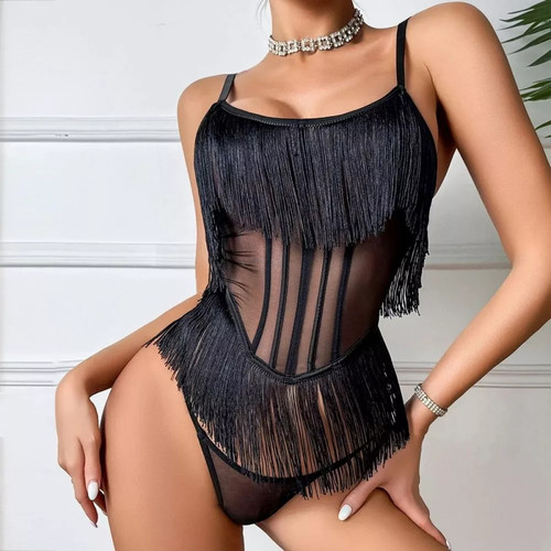 Body donna nero con - frange, in