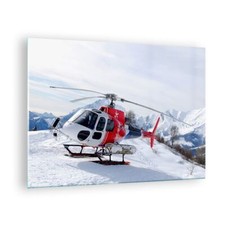 Quadro su Vetro 70x50cm Elicottero montagne picco inverno Stampe Moderni Murale