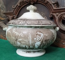 G. PALME & C. CORRELLA CERAMICA/ Rara Zuppiera decorata con calcografia_'800