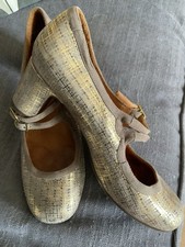 SCARPE CHIE MIHARA TWEED ORO PELLE METALLIZZATA VINTAGE DECO stile anni '30 39 