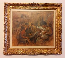 olio su tela di Nino Salvadori 'Prime Letture" 50 x 60
