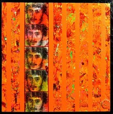 Foresta invernale alberi uccelli dipinto acrilico olio neon tela quadro firmato Pezzo unico 100x100 cm