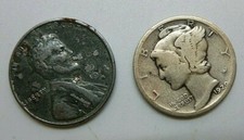 2 MONETE U.S.A.  DIME  1929 -  ONE CENT 19.3  VEDI DIFETTO