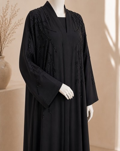 Abaya nero con perline - ,