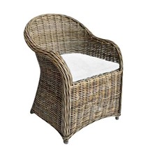 Poltrona Roma in rattan naturale intrecciato grigio con cuscino in omaggio