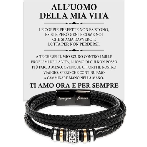 Bracciale uomo pelle acciaio - uomo,
