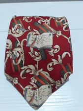 Alviero Martini cravatta tie 100% seta rosso/beige/verde disegni  necktie A239