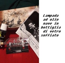 LAMPADA ad OLIO-NAVE in Bottiglia VETRO SOFFIATO-PINTA 1492-NUOVA-Vintage
