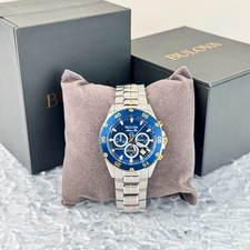 Orologio Uomo Bulova Marine Star 98B400 Cronografo Quadrante Blu Quarzo 41,5MM