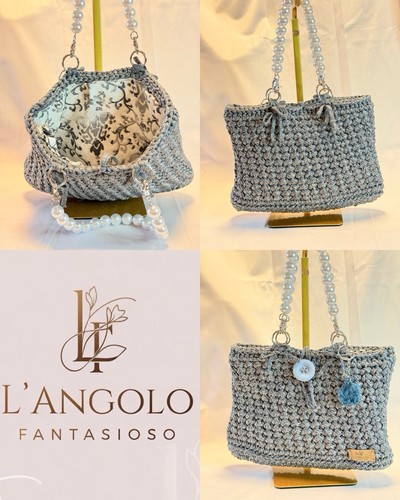 Borsa argento con manici in - argento,