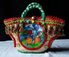 COFFA BORSA ARTIGIANALE SICILIANA "SICILIA BEDDA" IN PALMA NANA ORNATA A MANO