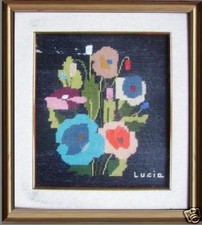 punto croce natura morta con fiori in cornice Lucia