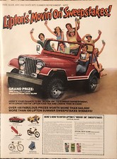 1980 Lipton Iced Tea PRINT AD Jeep CJ-7 Laredo Vintage anni 80 Movin’ On Lotterie