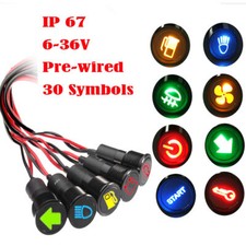 8/10/12/14/16mm Nero luce Pilota Spia Auto LED Simbolo Lampada Indicatore 12V