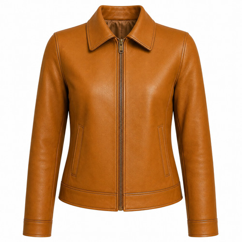 Giacca donna vera pelle cognac