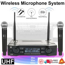 Microfono doppio wireless UHF professionale 2 canali sistema microfonico palmare senza fili
