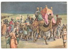 1947 cartolina natalizia vintage re magi cammelli dromedari baldacchino