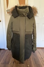 SISLEY pelliccia di volpe orlo cappuccio verde piumino d'oca parka cappotto puffer donna taglia S