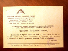 Roma - invito CERIMONIA CONSEGNA DELLA BANDIERA SEZ. COMBATTENTI Roma 1963