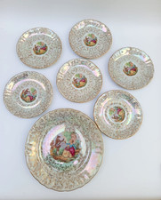 ♥ SERVIZIO 6 PIATTI DESSERT IN CERAMICA PORZELLAN FF BAVARIA + VASSOIO VINTAGE