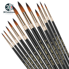 Set 12 Pennelli Professionali Nylon Punta Tonda per Olio Acquerello Acrilico