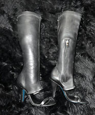 PATRIZIA PEPE SANDALO 38 STIVALE CON GAMBALE VERA PELLE NERO STILETTO TACCO ALTO