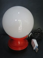 ABAT JOUR LUME DA TAVOLO in metallo e opalina BIANCO E ROSSO design sfera UFO di