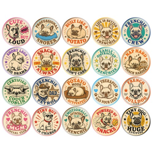 Bulldog francese bottoni - bulldog, 1.0"