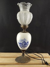 ANTICA LAMPADA O LUME DA TAVOLO PORCELLANA BIANCA OTTONE E TULIP IN VETRO 