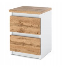 Comodino moderno, comodino bianco, rovere con due cassetti 30 x 30 cm