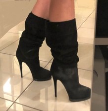 BOTTES CASADEI 9 US 39 EU SUEDE CUIR 100 %  NOIR TALON PLATEAU NEUF BOITE