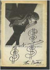Pagina pubblicitaria Giorgio Armani - firmata ANDY WARHOL - con dedica!