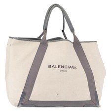Borsa a mano BALENCIAGA Navy Cabas M tela pelle bianco argento 339936 originale 152050