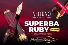 NETTUNO SUPERBA RUBINO CELLULOIDE BOTTONE SISTEMA DI RIEMPIMENTO LTED ED DI 2 PENNA STILOGRAFICA