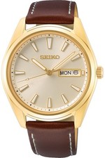 SEIKO SUR450P1 SUR450, quarzo uomo, quadrante oro, acciaio inox, cinturino, giorno/data, 100 m WR