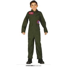 CARNEVALE HALLOWEEN VESTITO TUTA PILOTA TOP GUN AVIATORE MILITARE BAMBINI GUIRCA