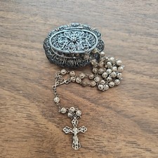 ANTICO ROSARIO IN FILIGRANA ARGENTO 800 CON SCATOLA ROMA INCERNIERATA 