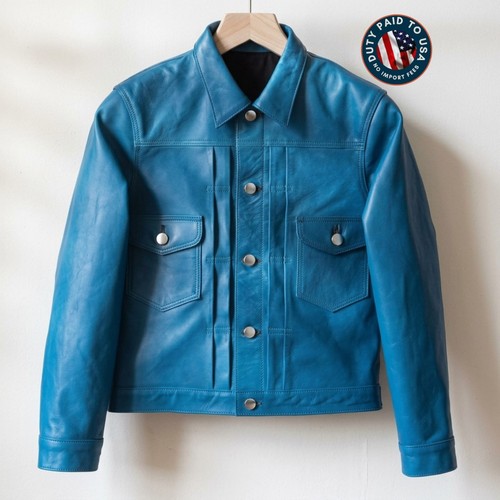 Giacca pelle blu uomo - , vintage