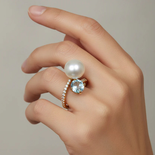 Anello contrarié con perla - , e