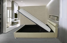 LETTO CONTENITORE MATRIMONIALE MODERNO CON DOGHE E RETE - LETTO ECOPELLE BEIGE