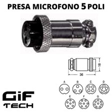 PRESA MICROFONO 5 POLI IRREVERSIBILE RADIOAMATORE FEMMINA PER VHF CB LINCOLN