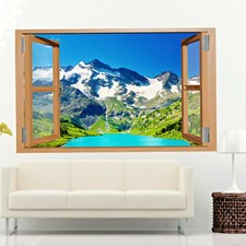 Finestra cabina in legno lato lago vista montaggio a parete arte adesivo decalcomania murale poster QJ6