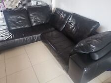 Divano  in VERA PELLE nero con Chaise longue cuscini sfoderabili PELLE 