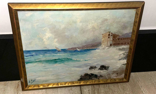 Antico dipinto olio - ad, armadio