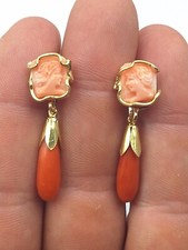 Antichi Orecchini A Goccia  Vero Corallo di Sardegna Rosso Rosa Argento 925 Oro
