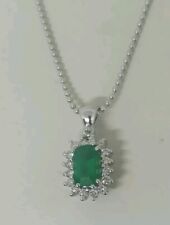 Collana oro bianco 18 kt con Smeraldo taglio ottagonale contornato da diamanti .