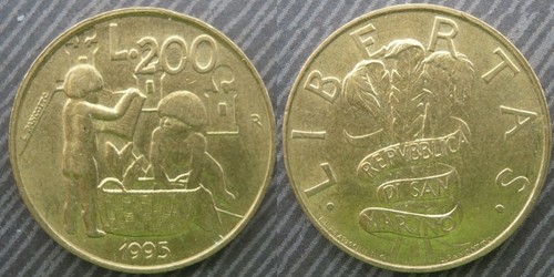 San marino 200 lire - san, 1995