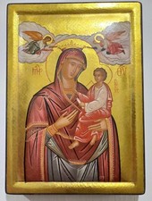 Icona Greca dipinta a man, fondo in oro 18 Kt..Cm.32x23 Madonna degli Angeli